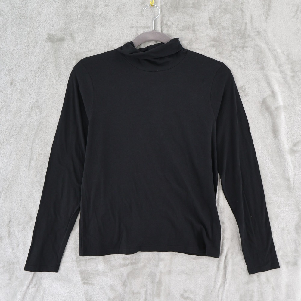 J.Crew Turtleneck Top Womens XL Black Feather Jersey Cotton Long Sleeve $45 NWT